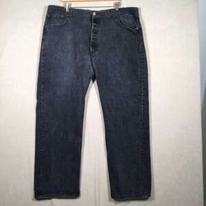 VTG Levis 501 Straight Leg Button Fly Jeans Mens 44x30 Stone Washed Black Biker